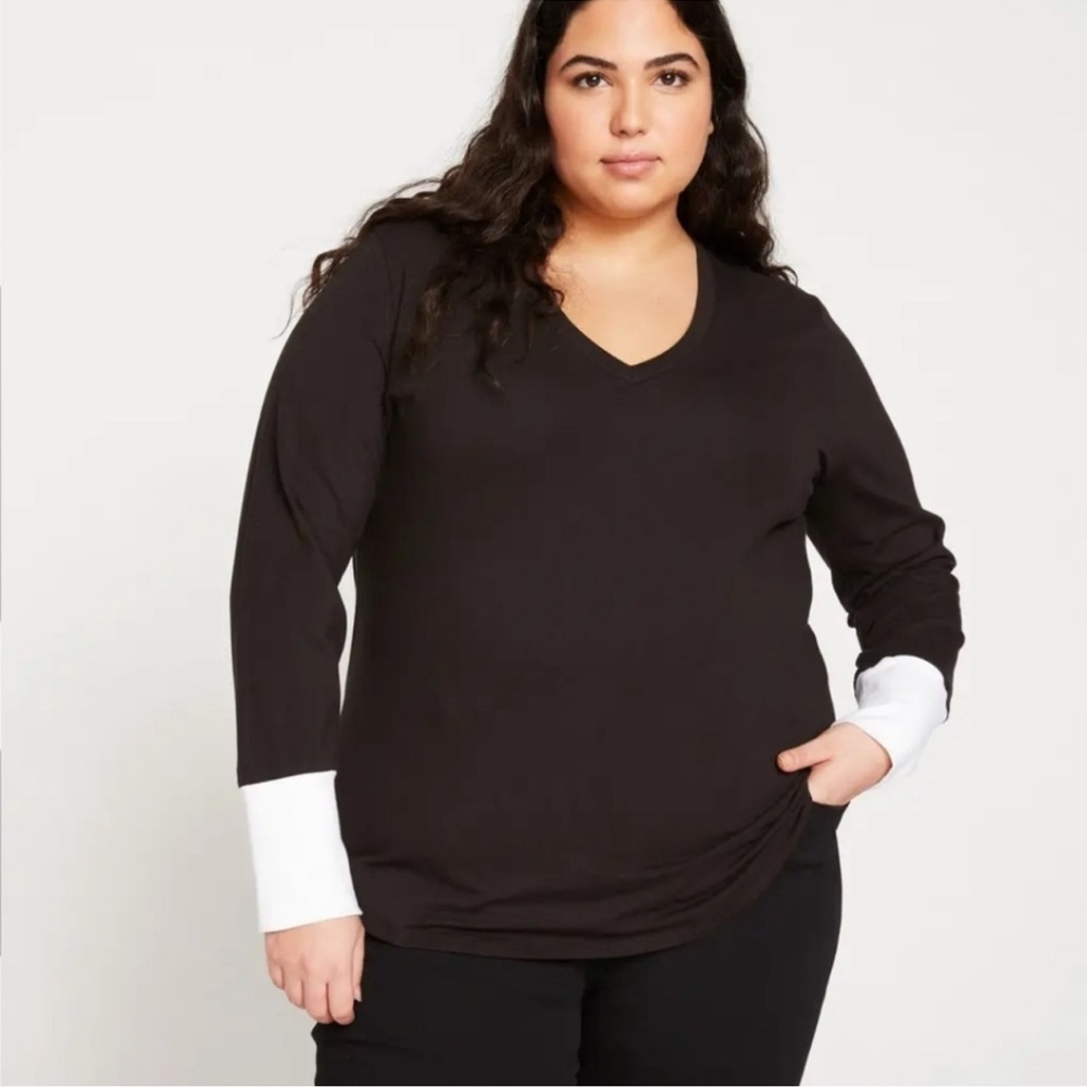 Universal Standard NWT RHINE V NECK COLOR BLOCK CUFF TOP Sz 4XS, 0/00